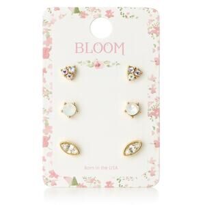 Bloom Earring Set Gold Tone Simulated Diamonds Gemstones & Mother-of-Pearl 3 Pc